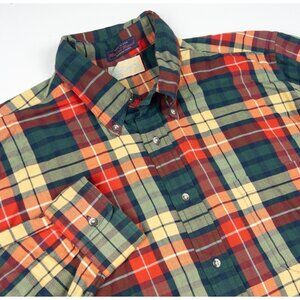 Albert Ltd Wool Blend Vintage Flannel Shirt Men's Large Green Red Plaid Hen Our